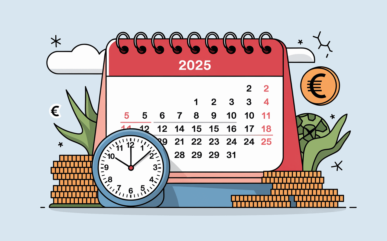 calendrier 2025 avec dates paye education nationale encerclées