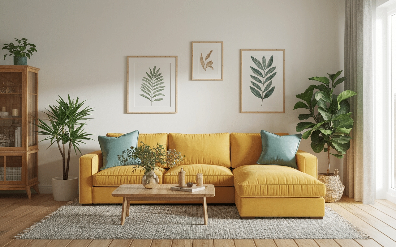 Salon moderne écoresponsable avec matériaux durables