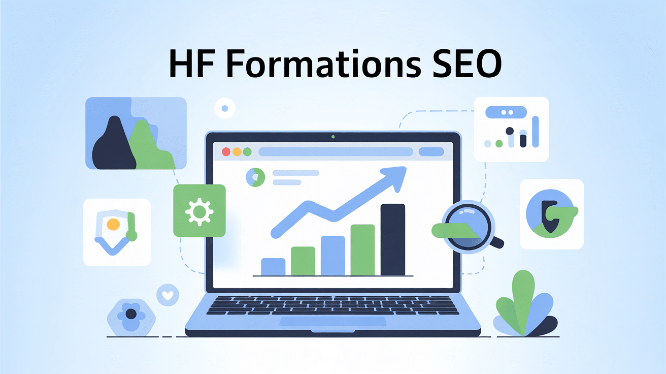 illustration hf formations seo ordinateur et icônes