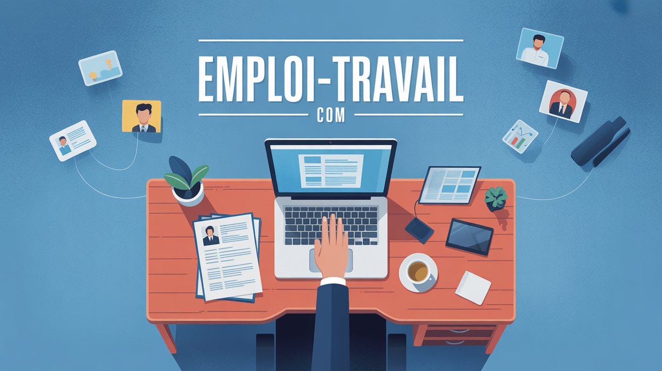 Illustration moderne d'un bureau stylisé avec éléments d'emploi