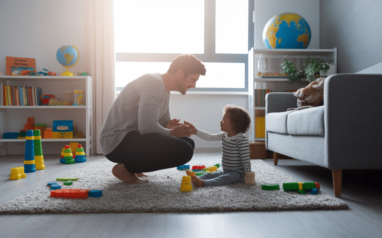 Jeune homme jouant avec des enfants, fils au pair