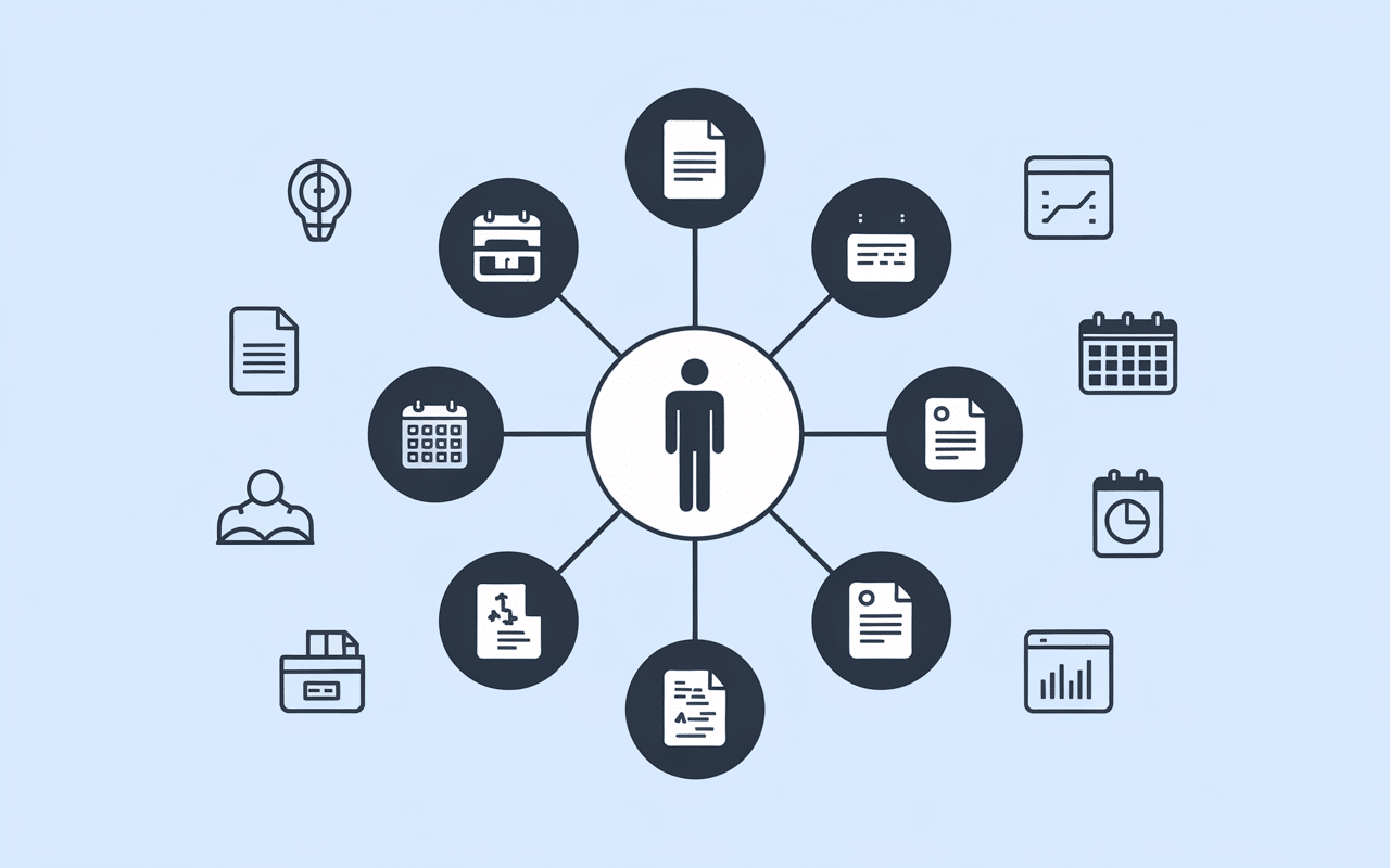 Organigramme simplifié avec silhouette centrale