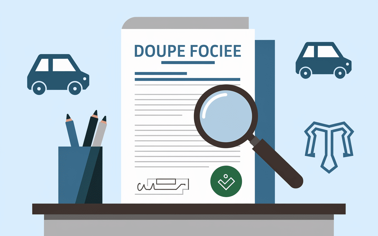 Document officiel avec loupe et symboles de validation, signature et authenticité