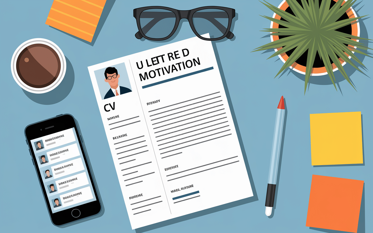 Scène de bureau avec outils de recherche d'emploi