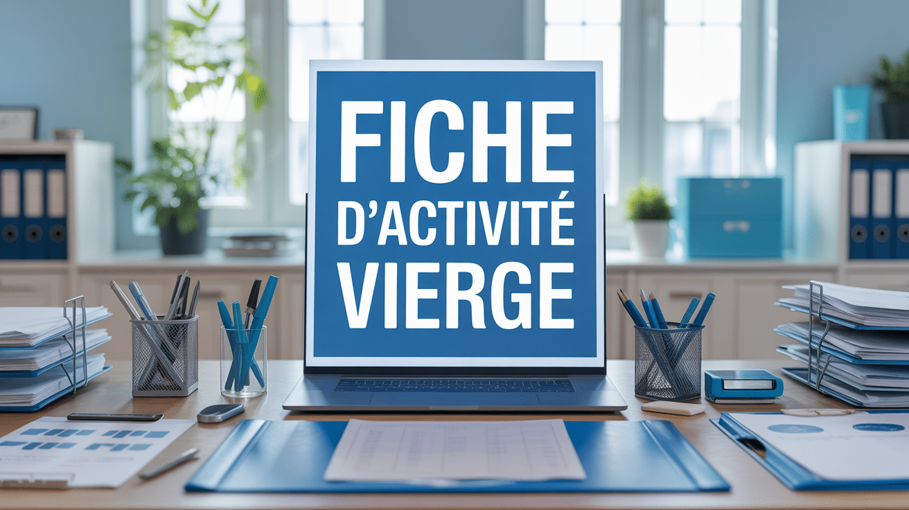 fiche d'activité vierge sur bureau moderne organise