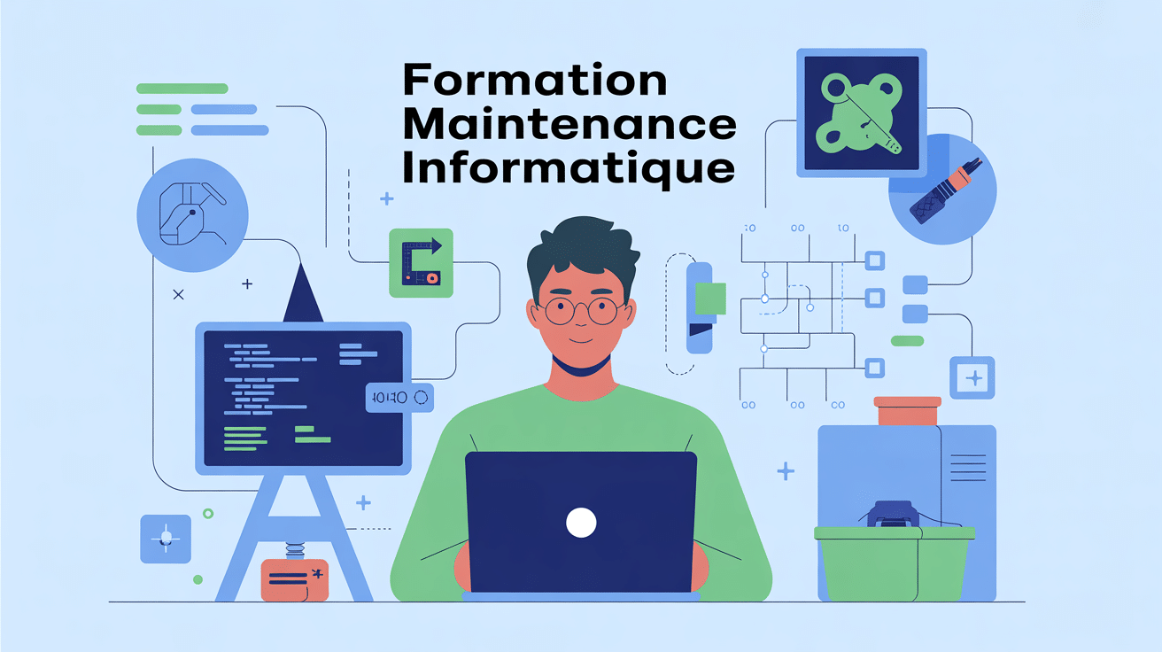 technicien informatique studi sur ordinateur illustration maintenance