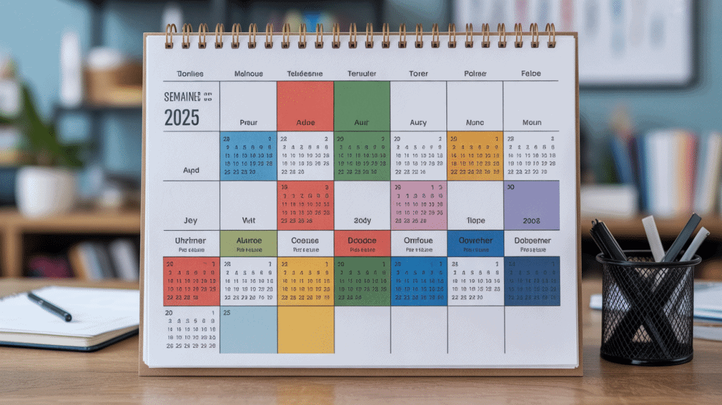Calendrier semaine paire 2024 couleurs bureau organisé