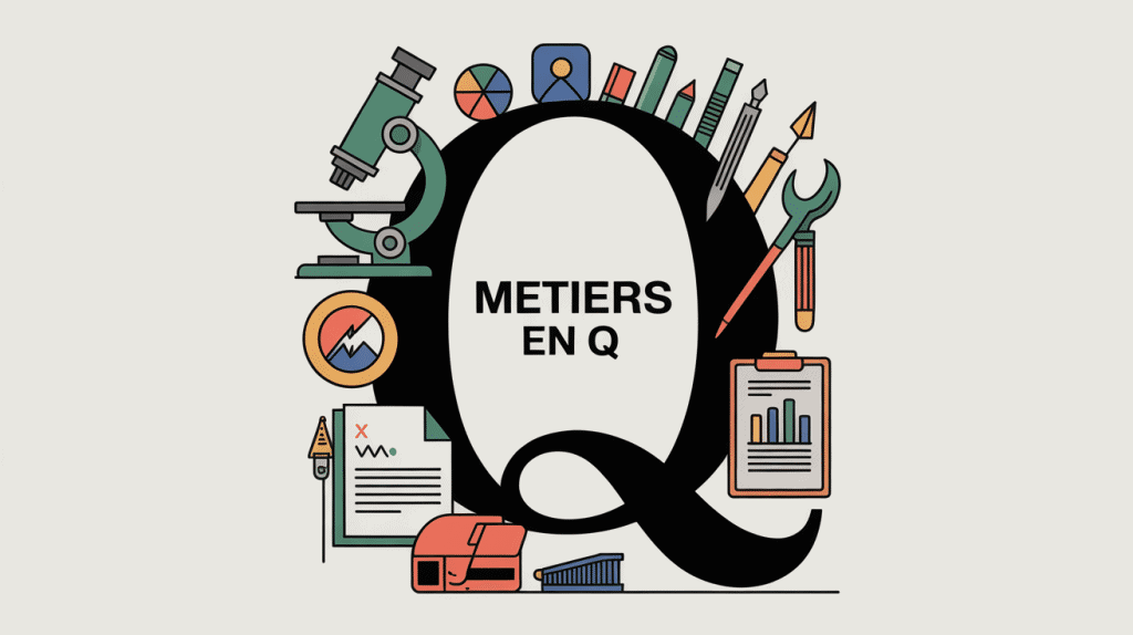 Illustration moderne metier en q avec icônes métiers et outils