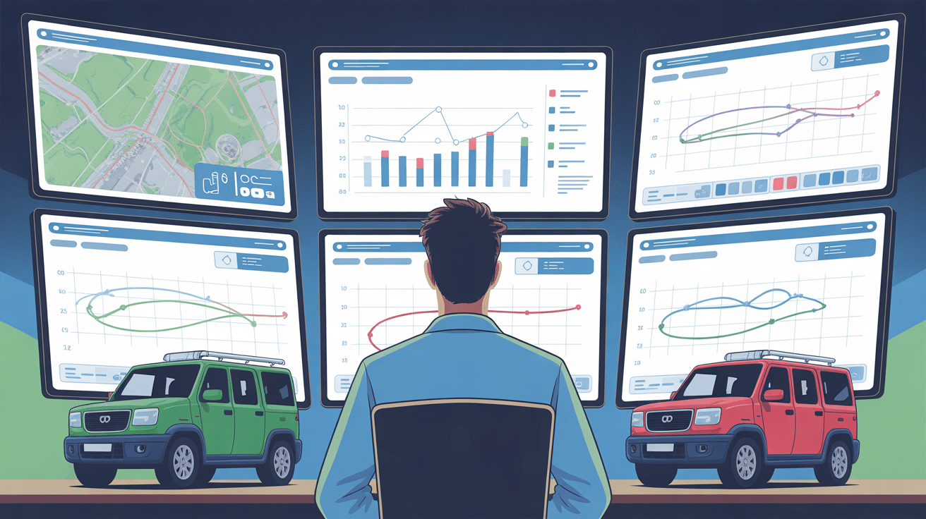 Gestionnaire webfleet flotte connecté écrans cartes GPS