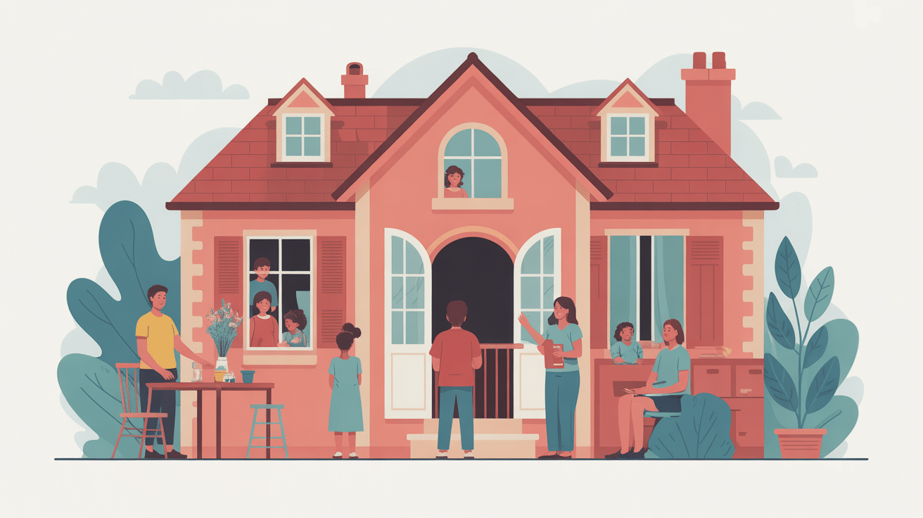 famille d'accueil salaire maison enfants adultes illustration vectorielle