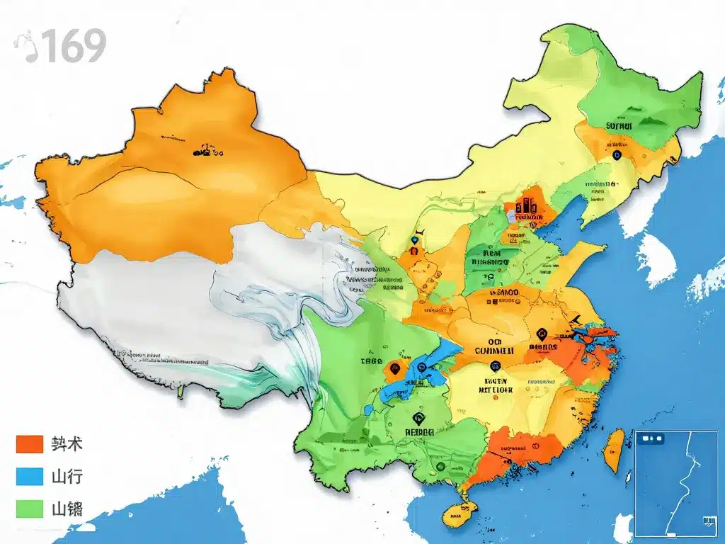 carte schématique de la chine montrant les salaires moyens par région et secteur