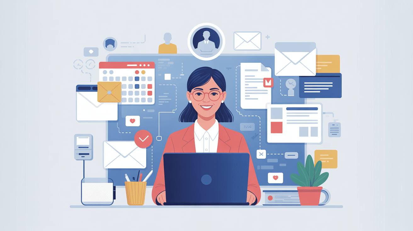 assistante virtuelle travaillant à distance avec outils numériques