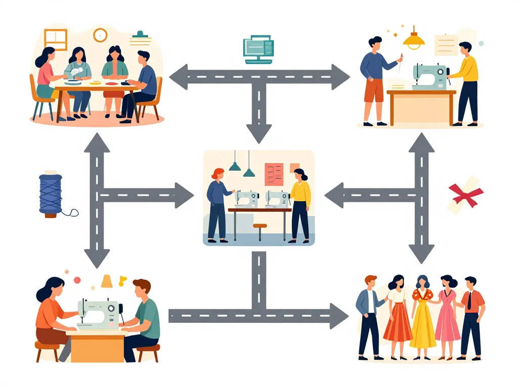 Différents parcours formation couture symbolisés