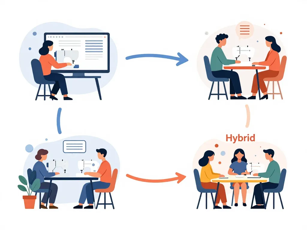 Formats formation couture en ligne présentiel hybride illustrés