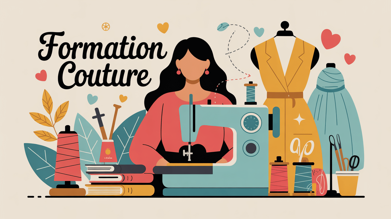 Illustration formation couture moderne machine outils apprentissage