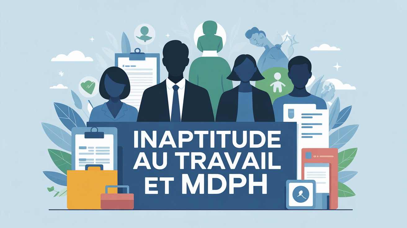 Visuel stylisé inaptitude au travail et MDPH ambiance rassurante
