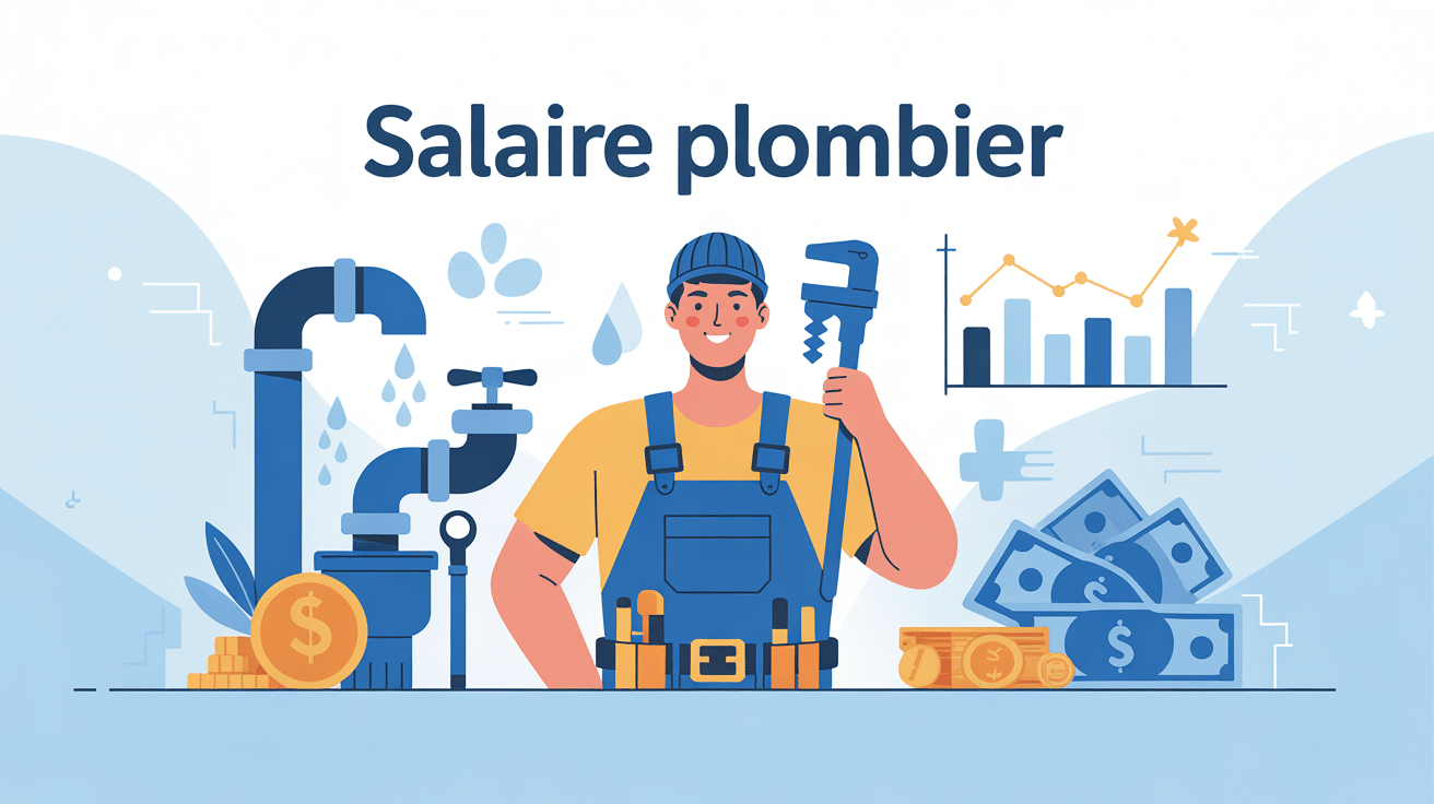 Illustration salaire plombier France avec outils et graphique