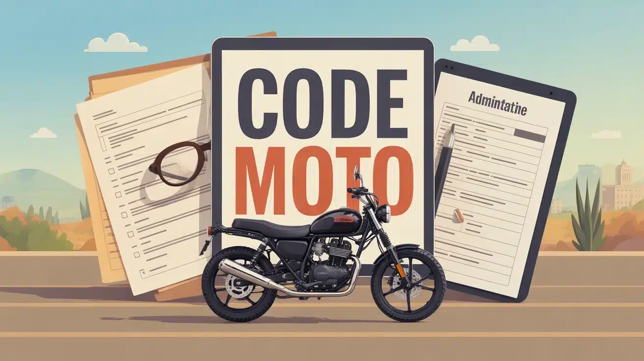 Illustration code moto candidat libre avec moto casque et tablette