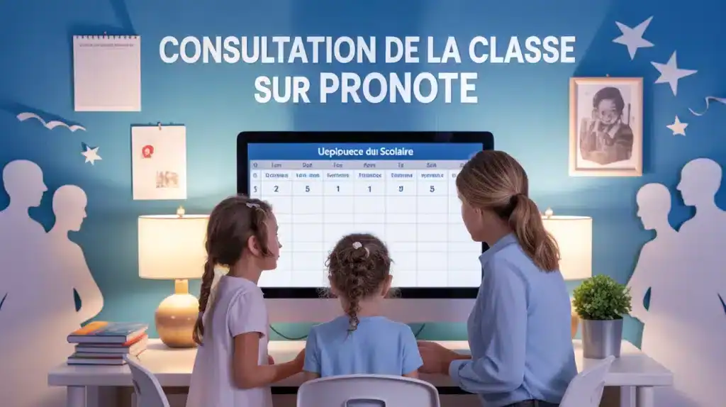 illustration consultation de la classe sur Pronote famille devant ordinateur
