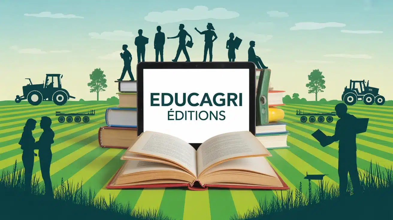 Illustration Educagri Éditions enseignement agricole numérique avec livre tablette et élèves