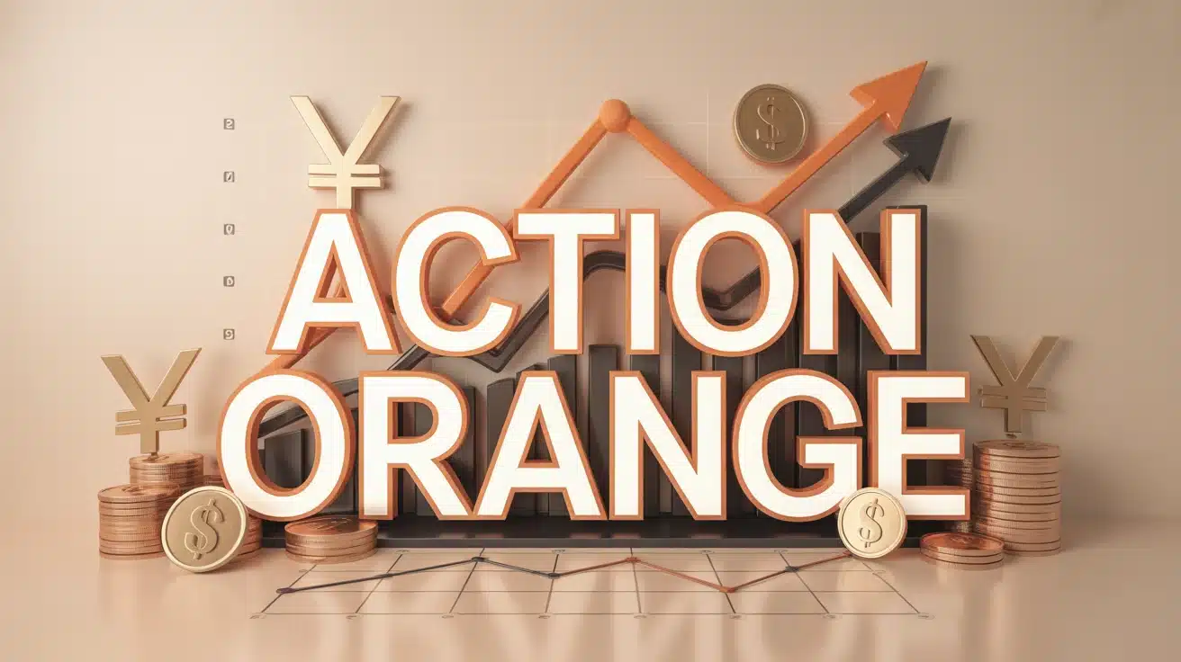 Graphique boursier stylisé avec action Orange