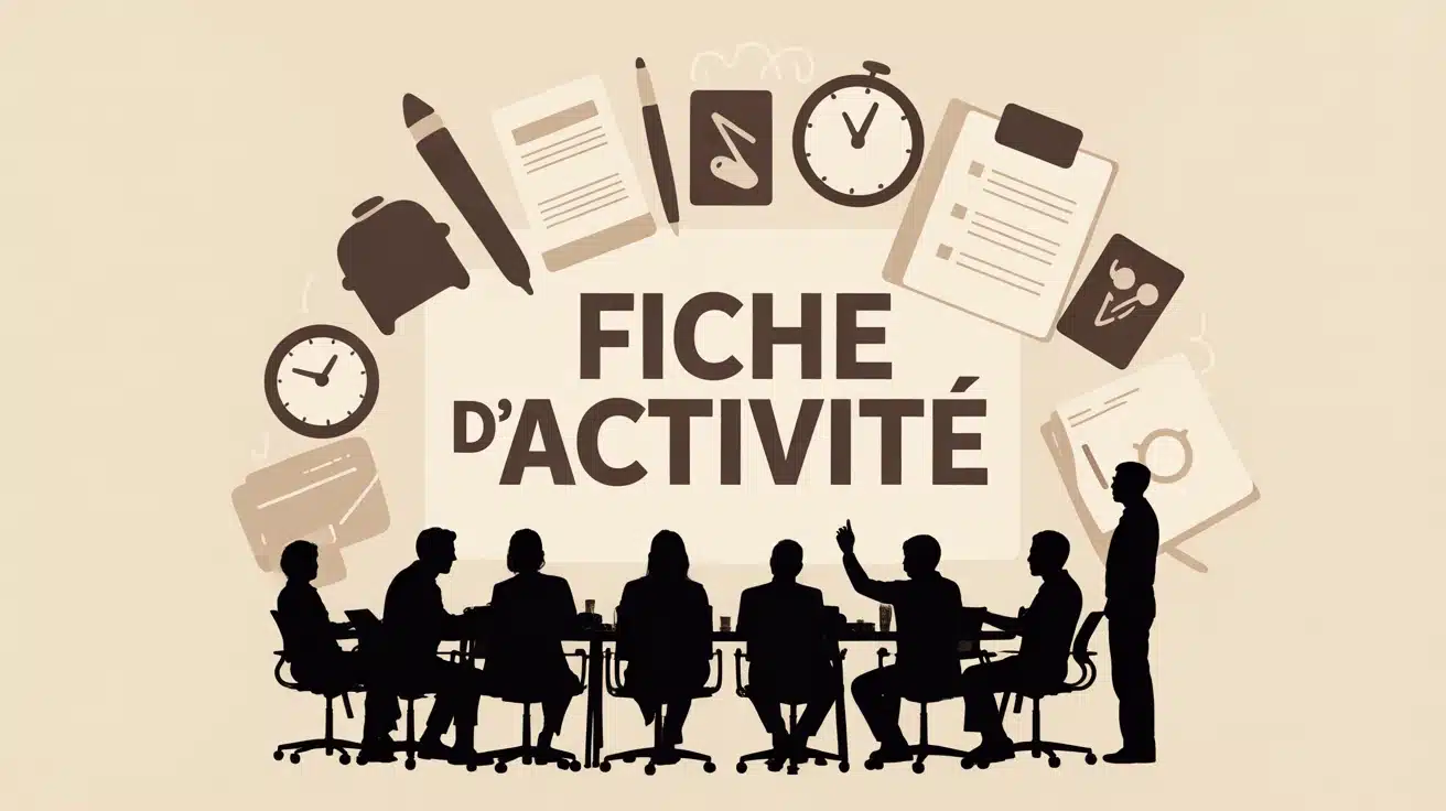 Illustration moderne fiche d activité avec intervenants et horloges