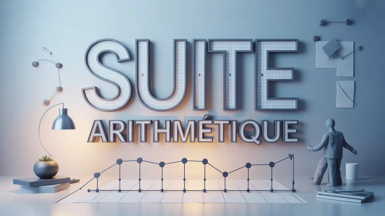 Illustration stylisée suite arithmétique avec points alignés et flèche