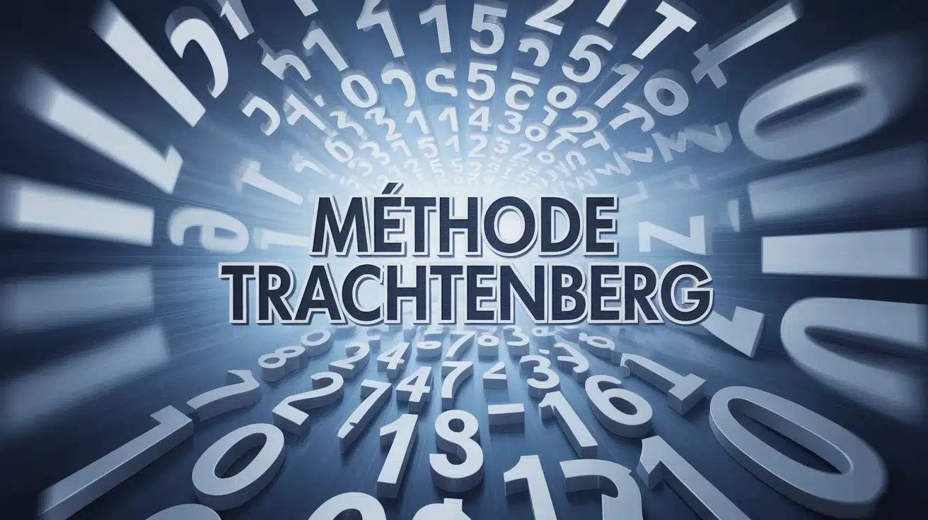 Illustration méthode Trachtenberg calcul mental rapide avec chiffres stylisés