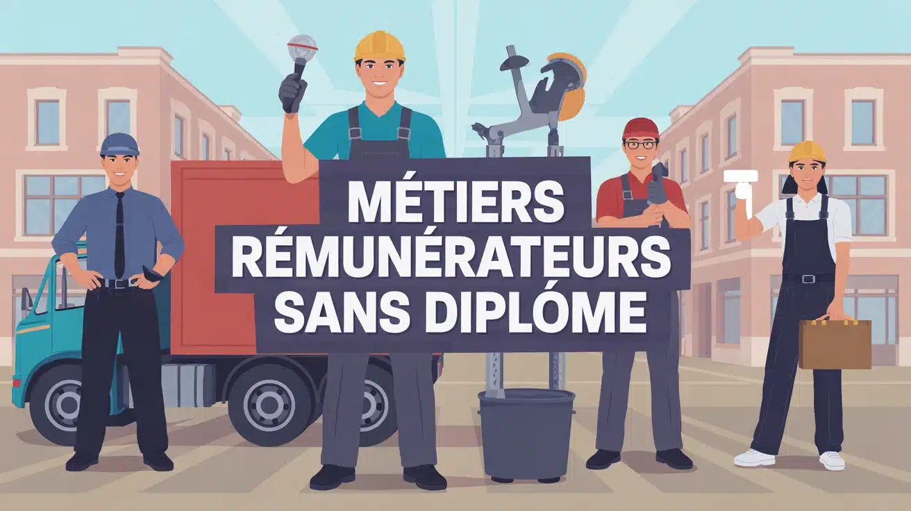 illustration métiers rémunérateurs sans diplôme chauffeur plombier commercial développeur
