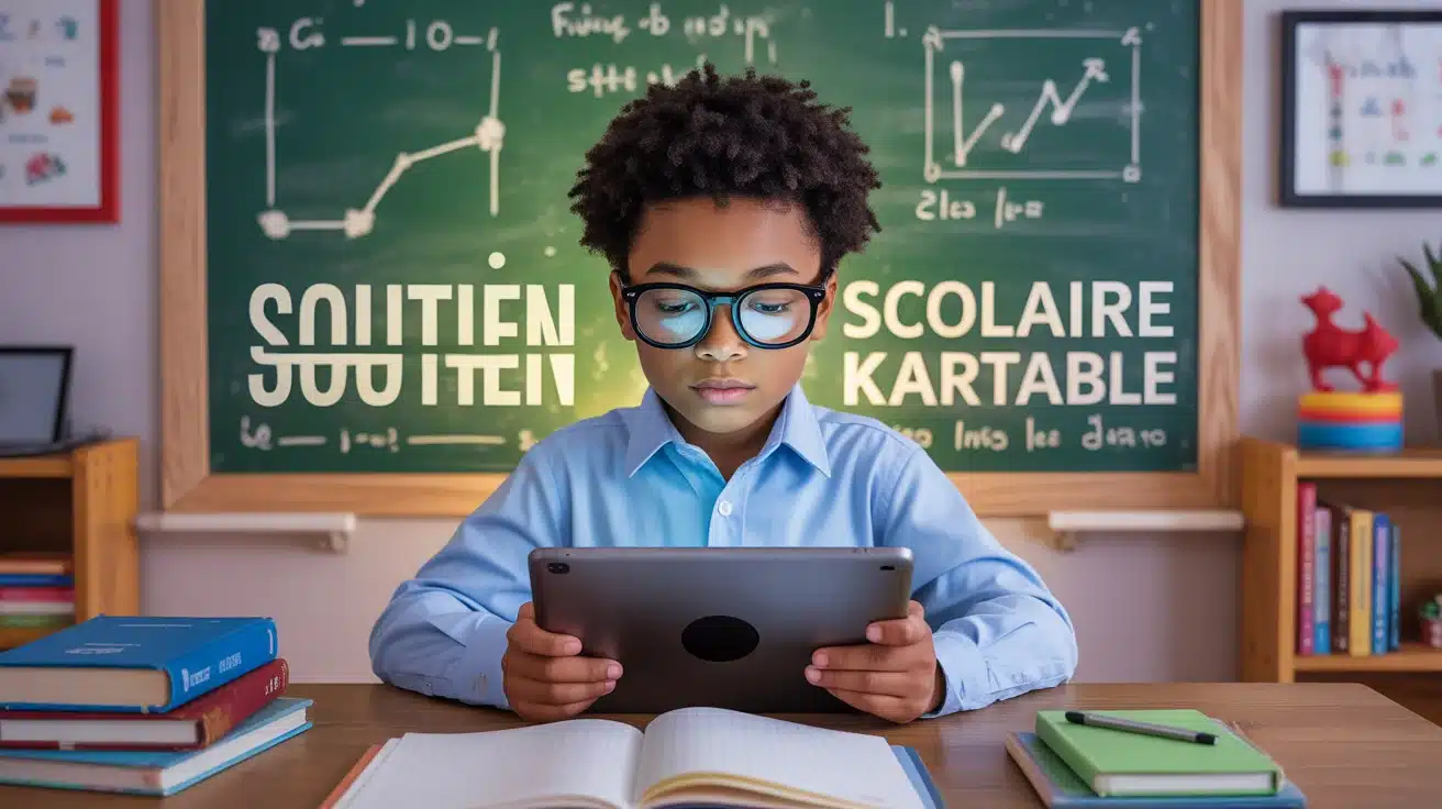 Élève concentré avec tablette pour soutien scolaire Kartable