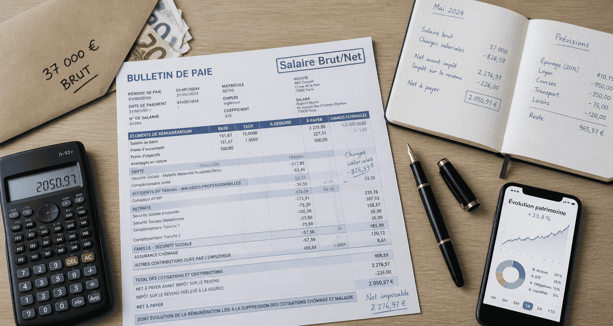 37000 brut en net bulletin de paie et euros