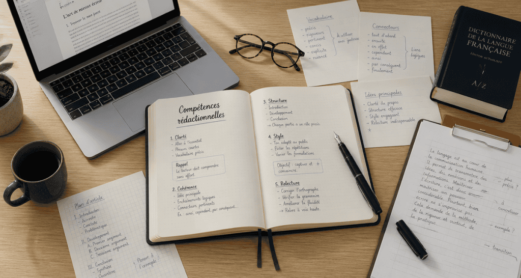 compétences rédactionnelles carnet et bureau moderne