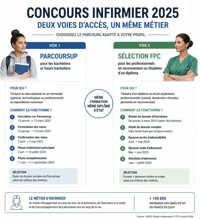 Infographie des voies d'accès au concours infirmier 2025
