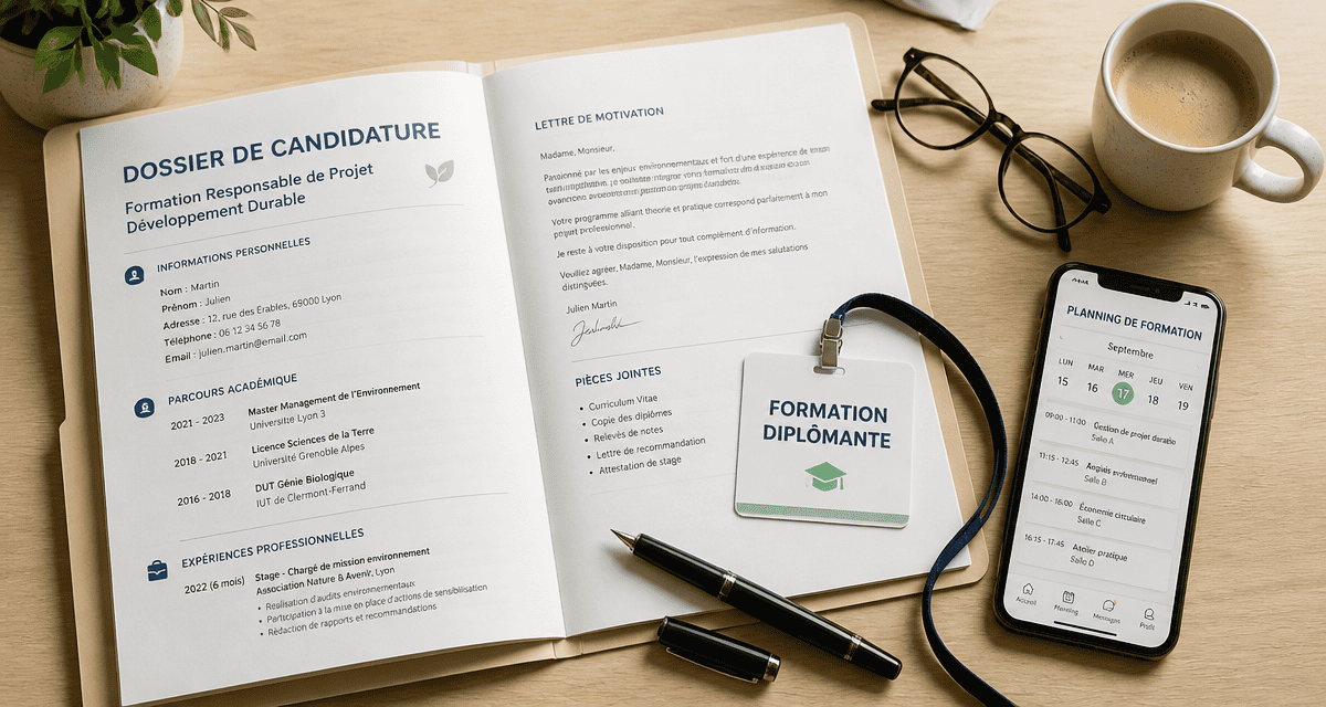 bureau avec dossier formation diplomante et outils