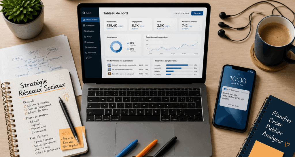 formation réseaux sociaux cpf ordinateur carnet smartphone