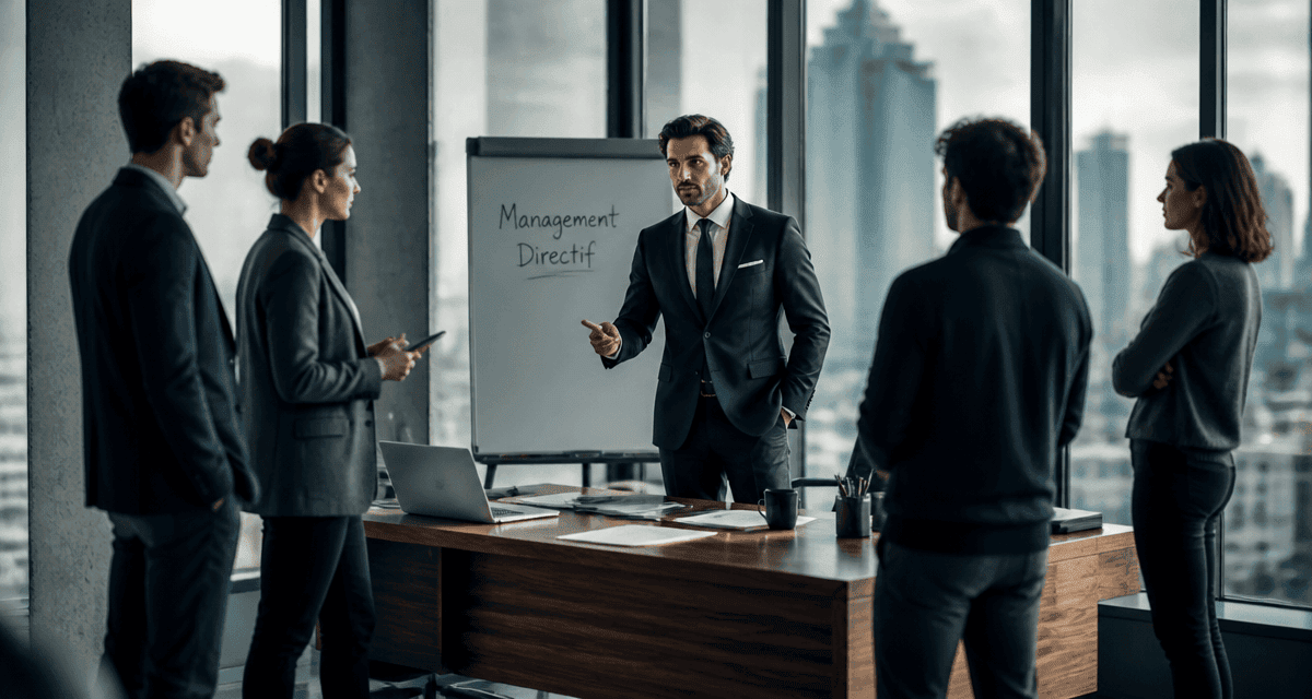 Manager en management directif supervise une réunion