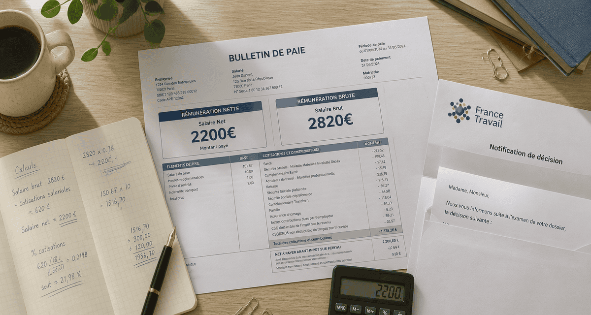 salaire 2200 net combien au chômage fiche paie et calcul