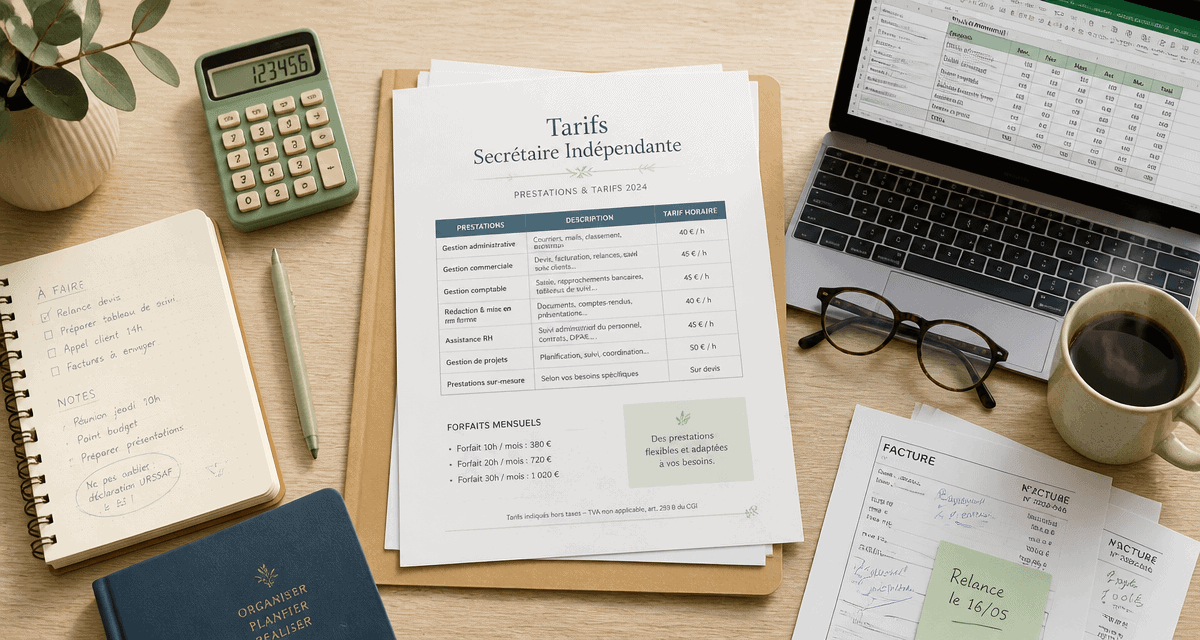 tarif secrétaire indépendante bureau contrat excel
