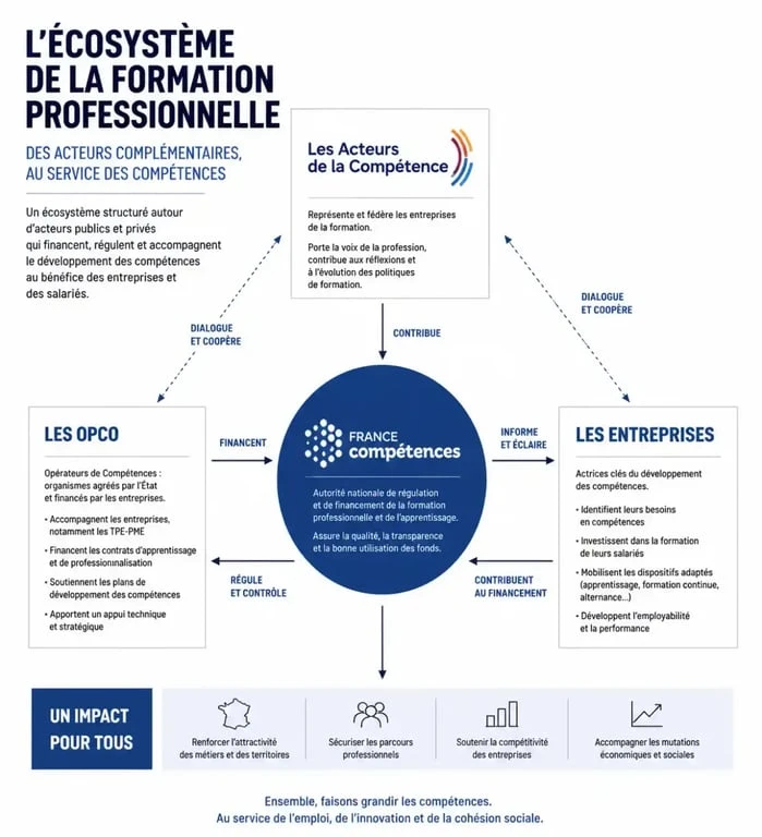 Infographie de l'écosystème des acteurs de la compétence et de la formation professionnelle en France
