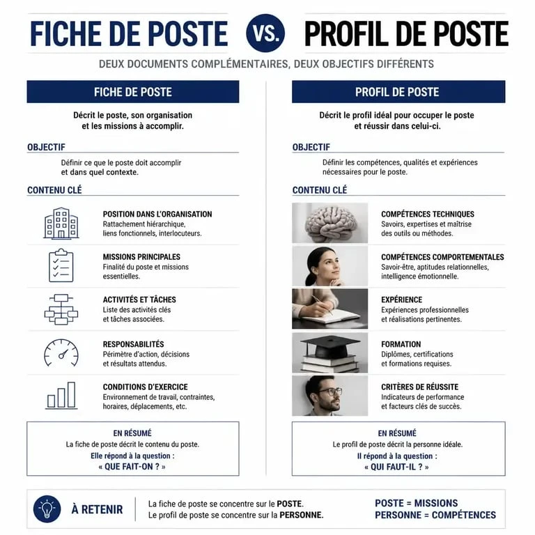 Infographie comparative : différence entre fiche de poste et profil de poste pour le recrutement