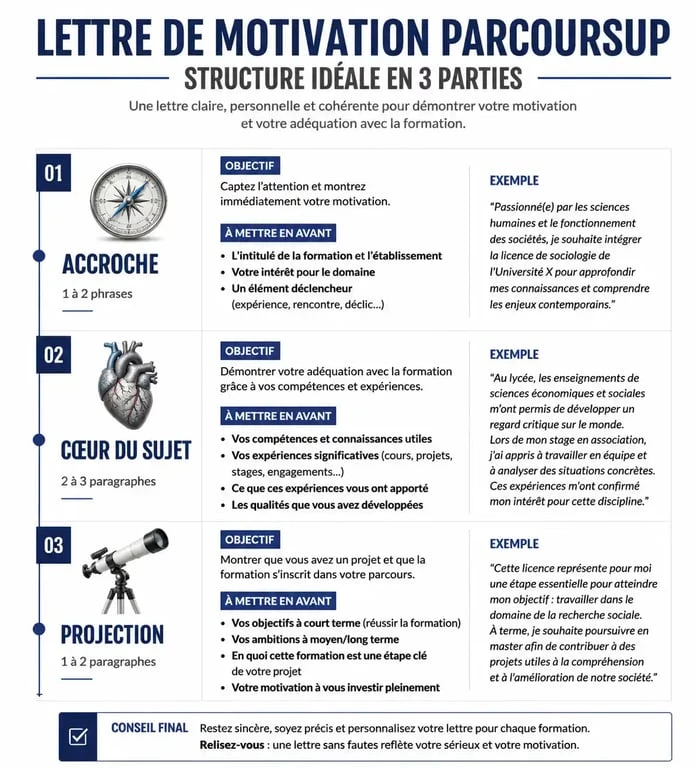 Structure idéale d'une lettre de motivation pour Parcoursup