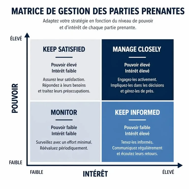 Matrice de Mendelow pour la gestion des parties prenantes projet