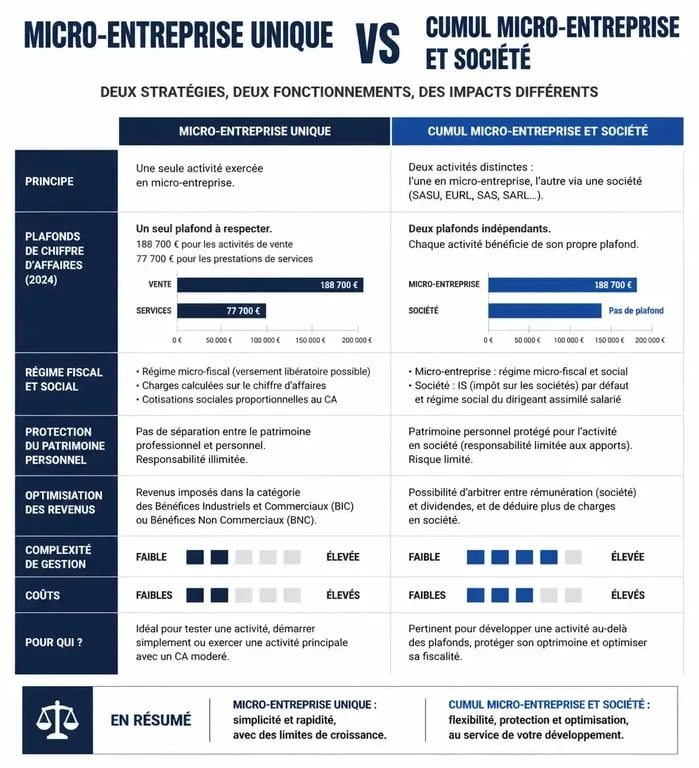 Comparatif entre micro-entreprise unique et cumul micro-entreprise et société