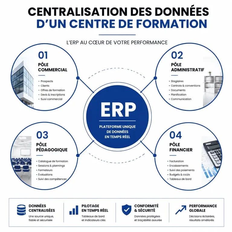 Schéma de centralisation des processus d'un ERP pour centre de formation