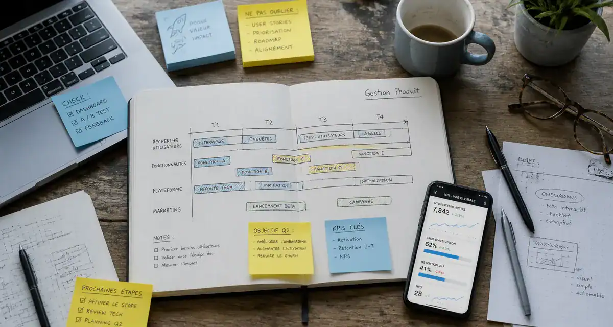 gestion produit bureau carnet roadmap KPI