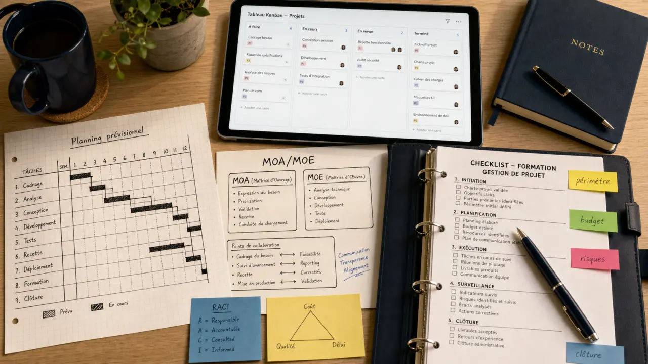 Formation gestion de projets : Scrum, PRINCE2 ou hybride, checklist et Gantt