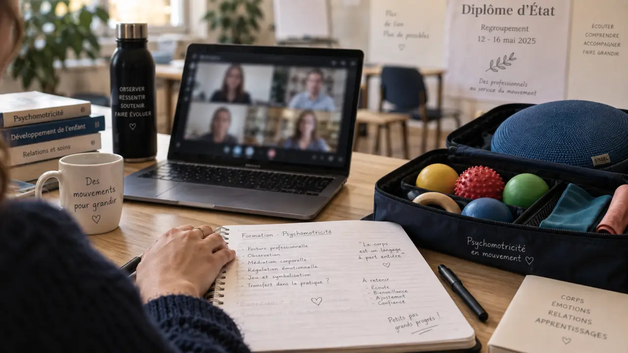 Formation psychomotricien à distance : visioconférence sur ordinateur et matériel de psychomotricité